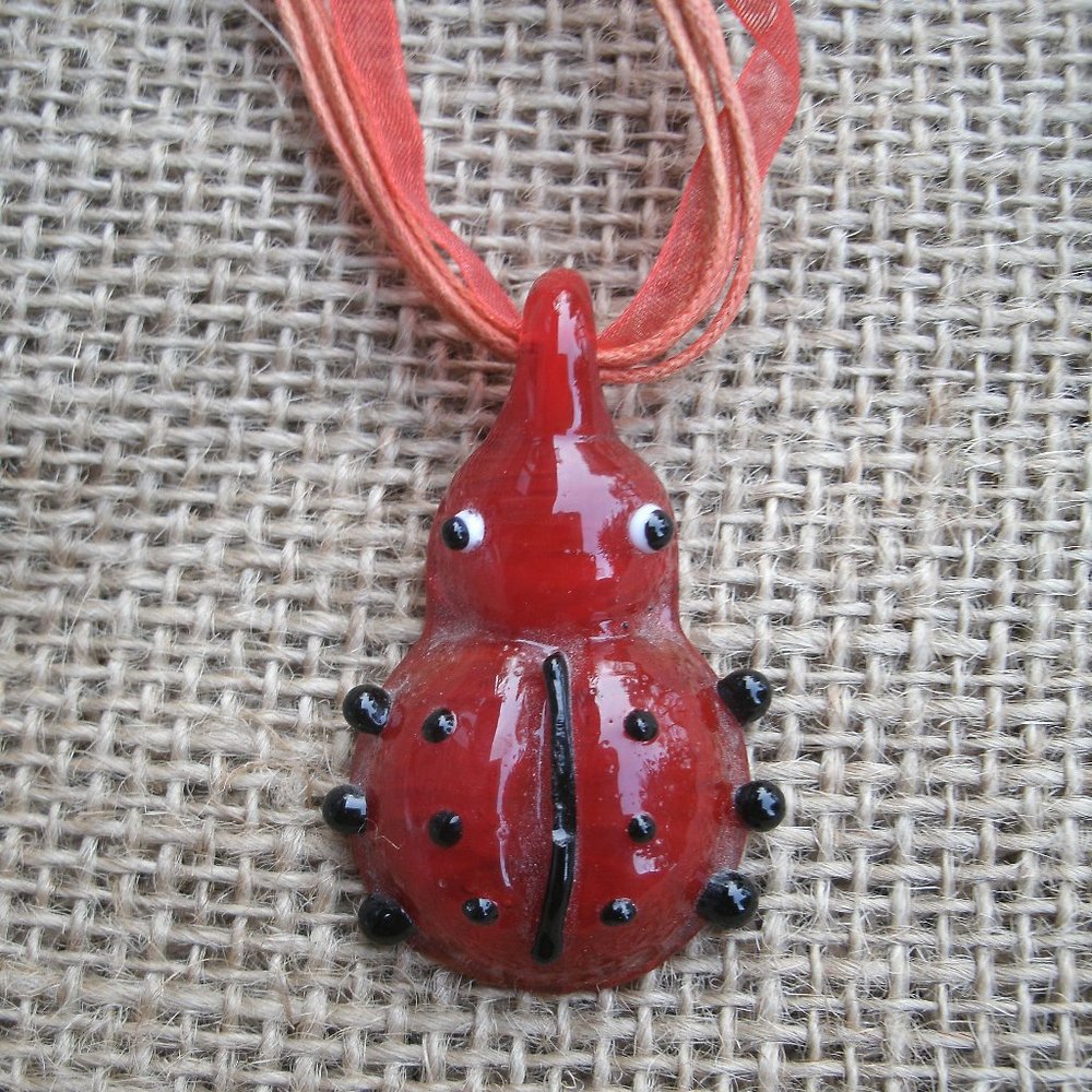 Murano Glass Lady Bug Pendant Necklace